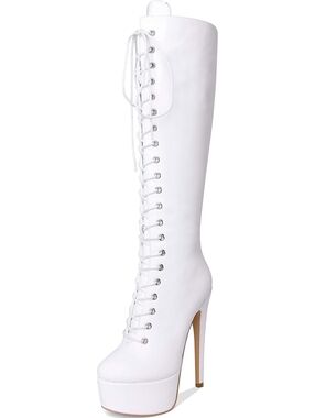 RICHEALNANA | Platform Lace Up Stilletto Knee High Boots